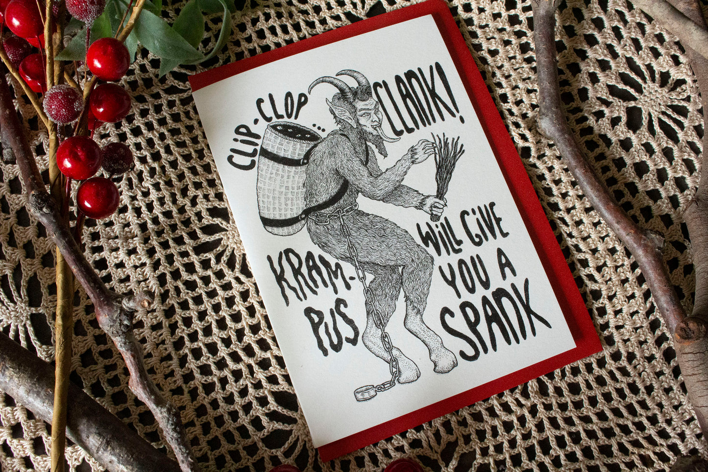 SPANKY KRAMPUS CHRISTMAS GREETING CARD