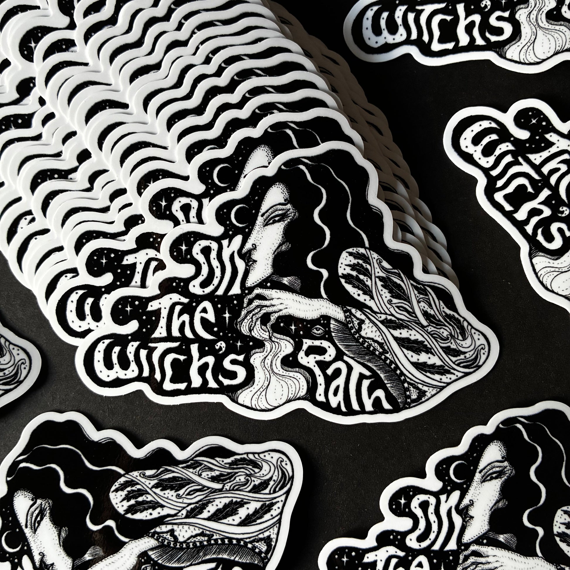 vinyl sticker with the words on the witch's path next to a witchy woman 