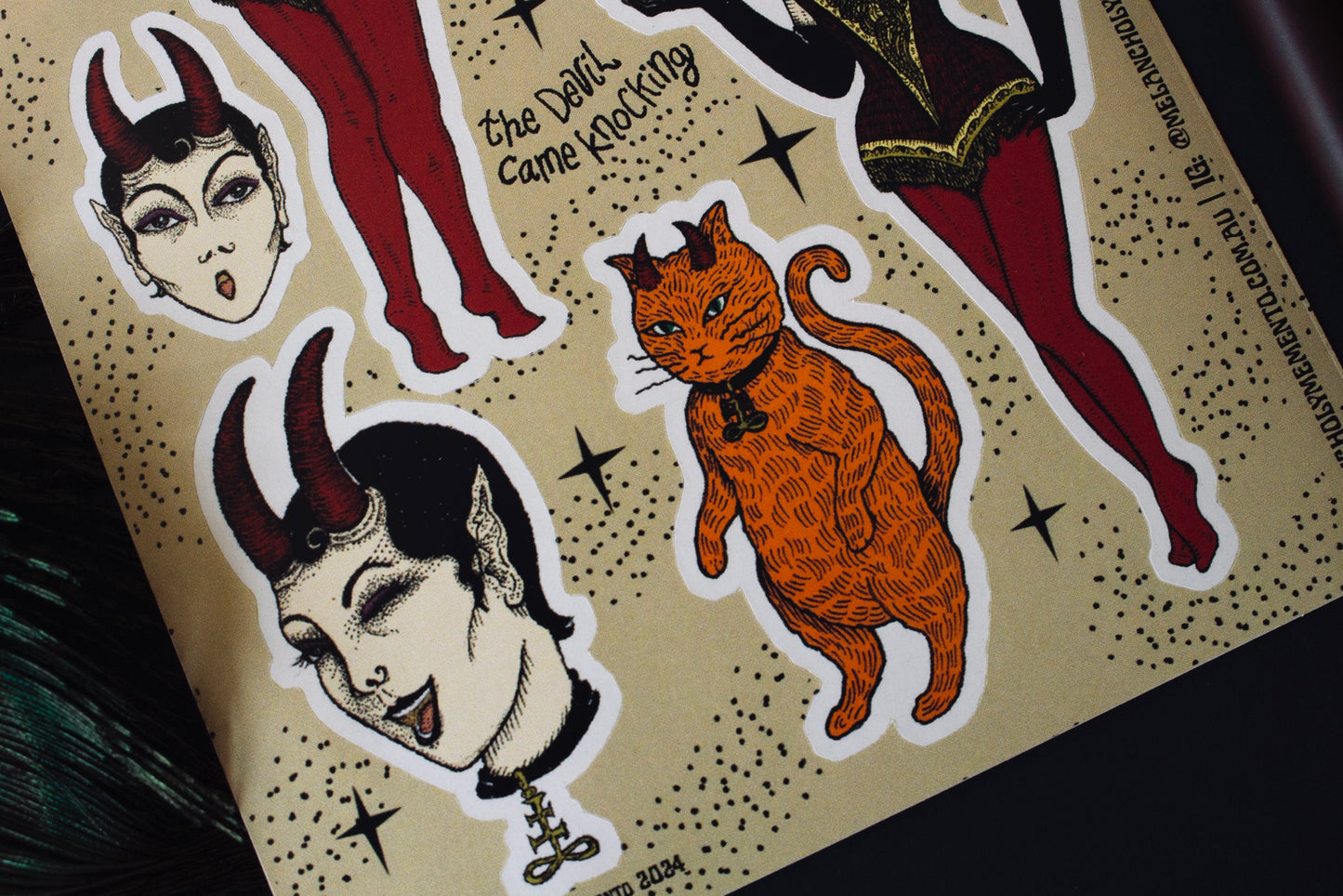 The Devil Came Knocking Sticker Sheet close up view bottom half
