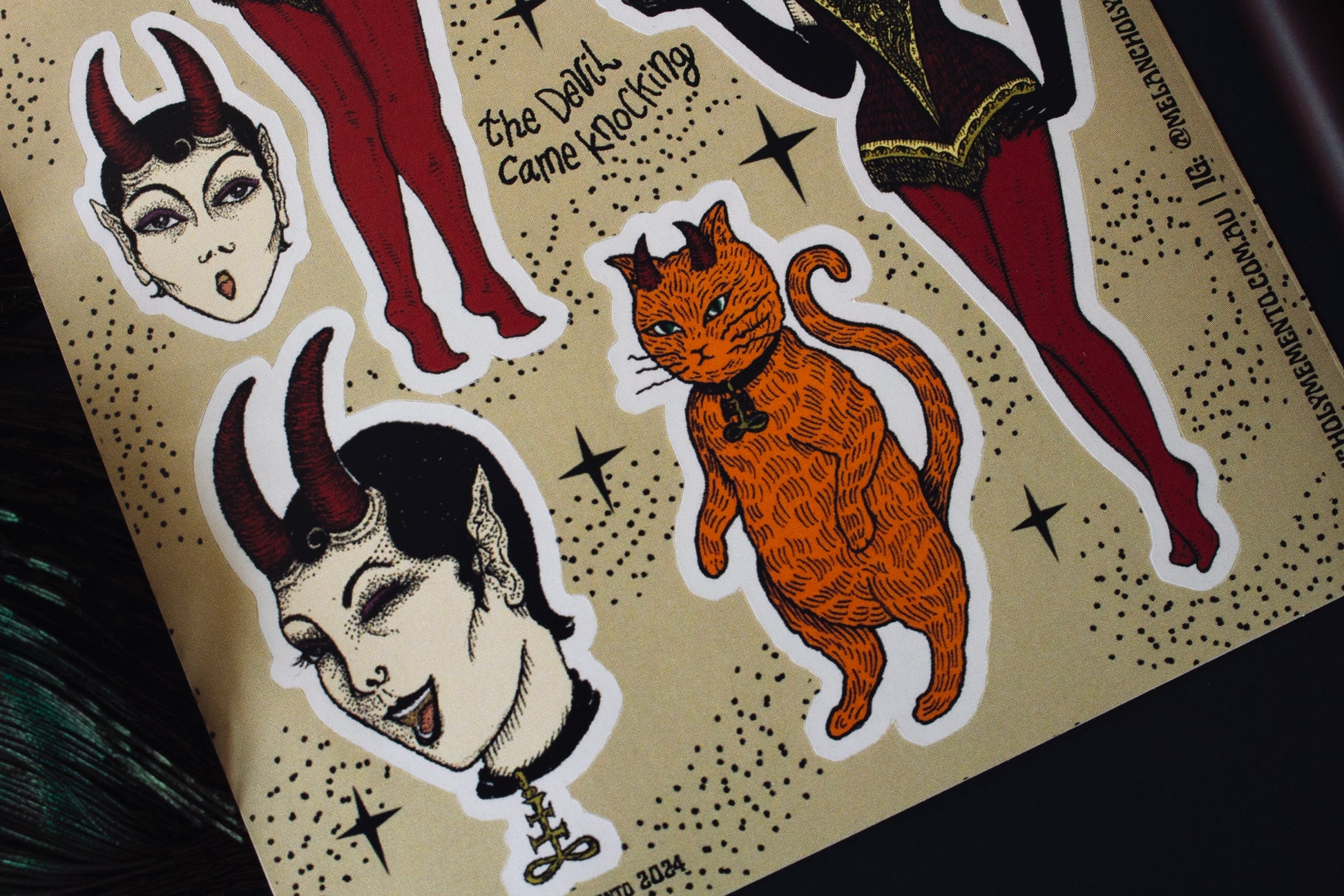 The Devil Came Knocking Sticker Sheet close up view bottom half