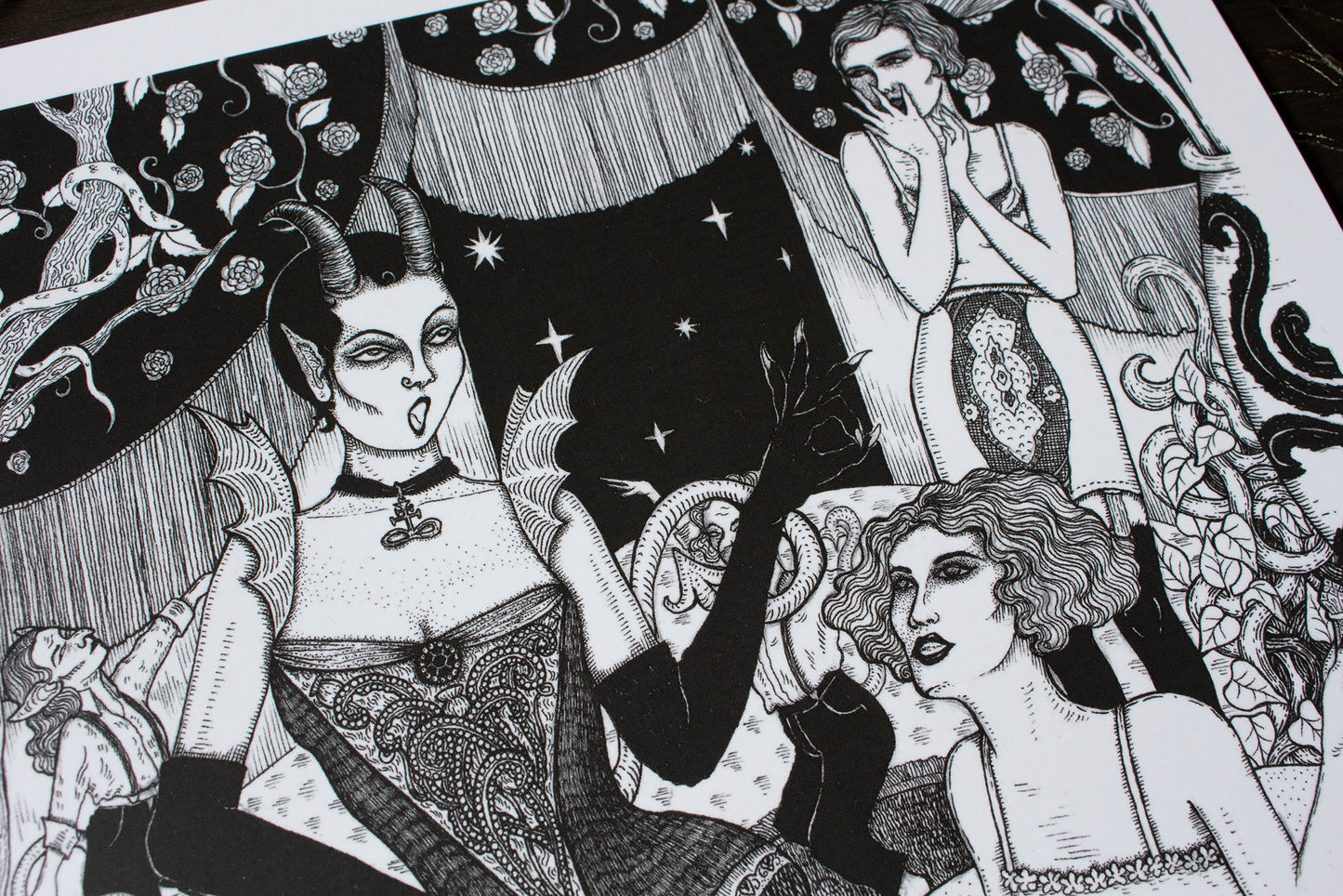 The devil in my boudoir art print detail focusing on the girls