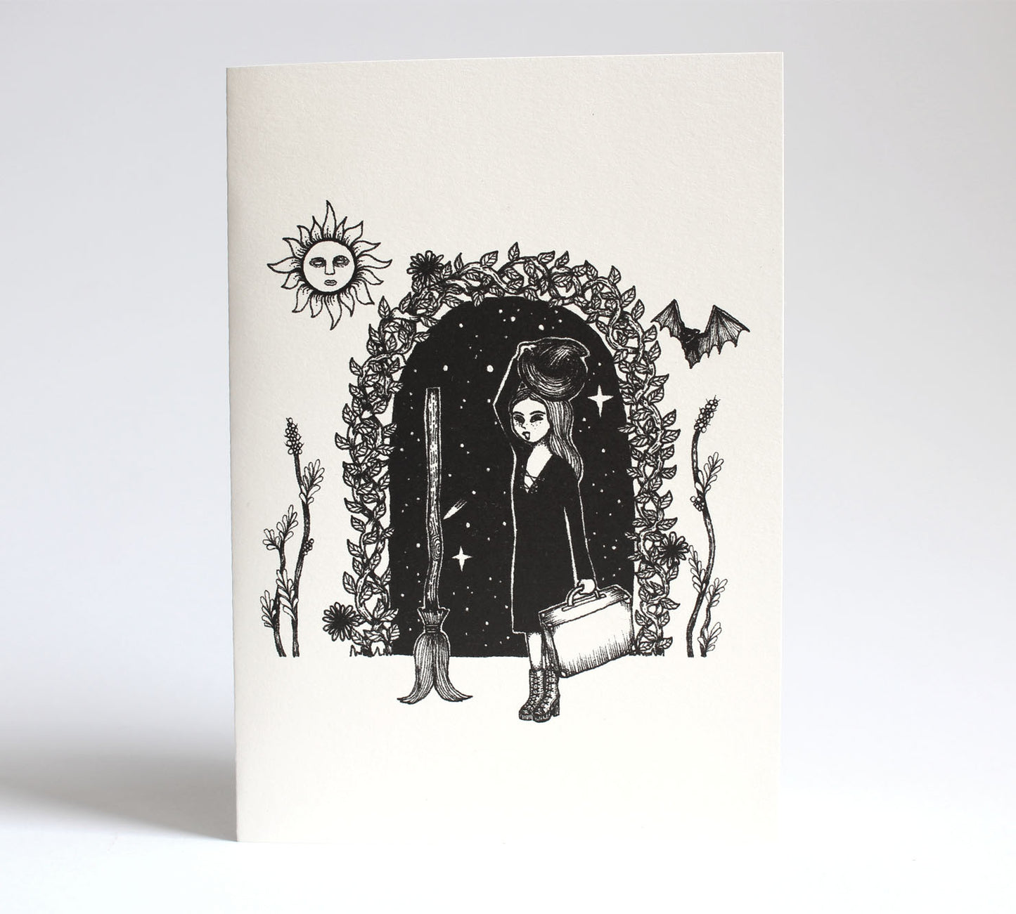 OFF TO THE NIGHT FAREWELL WITCH GREETING CARD